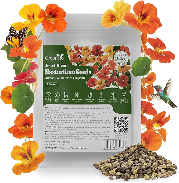 Nasturtium Seeds, 1 Ounce Large Packet 200+ Seeds, Climbing Nasturtium Flower in 3 Colors, Non-GMO | Heirloom | Edible Flower | Attract Pollinators (Orange, Red, Yellow), USDA 2-11