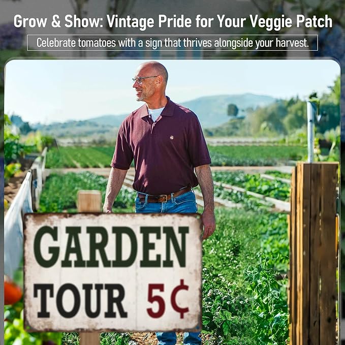 Vintage Metal Garden Signs for Outside Yard Decor - "Garden Tour 5 Cents" Gardening Gifts for Women Patio Farmhouse Wall Decor Art 12x8 Inch