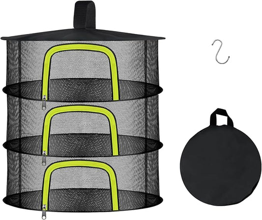 3 Layer Herb Drying Rack, Herb Drying Rack Hanging Mesh, Foldable Bud Drying Net with U-Shaped Zipper, Hooks, for Drying Herbs Plants, Flowers, Fruits, Food, Camping (3 Layers-23.62'')