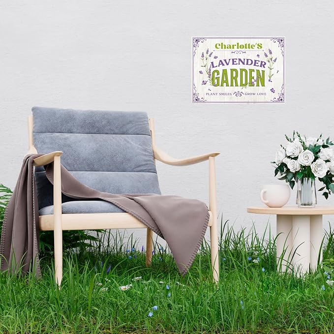 Custom Lavender Garden Sign, Personalized Name for Flower Garden, and Backyard Décor Sign, 10x14 Inches, Rust Free .040 Aluminum, Fade Resistant, Made in USA by Sigo Signs