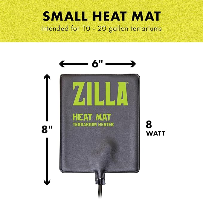 Zilla Heat Mat, Terrarium Heater for Reptiles, Snakes (Ball Pythons, Corn Snakes), Leopard Geckos, Tortoises, Amphibians and Arachnids, Small, Fits 10-20 Gallon, 8 Watt