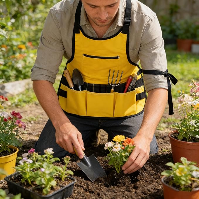 Work Tool Aprons for Men Women Waterproof Garden Apron with Pocket Torso Length Canvas Apron for Planting Woodworking