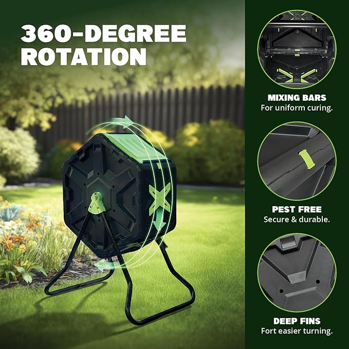 Simply Bio 21 Gallon Outdoor Compost Tumbler Bin – BPA-Free, Rotating Composting Bin for Garden, Yard, and Kitchen Waste, Fast Soil Creation, Weather-Resistant Outdoor Composter