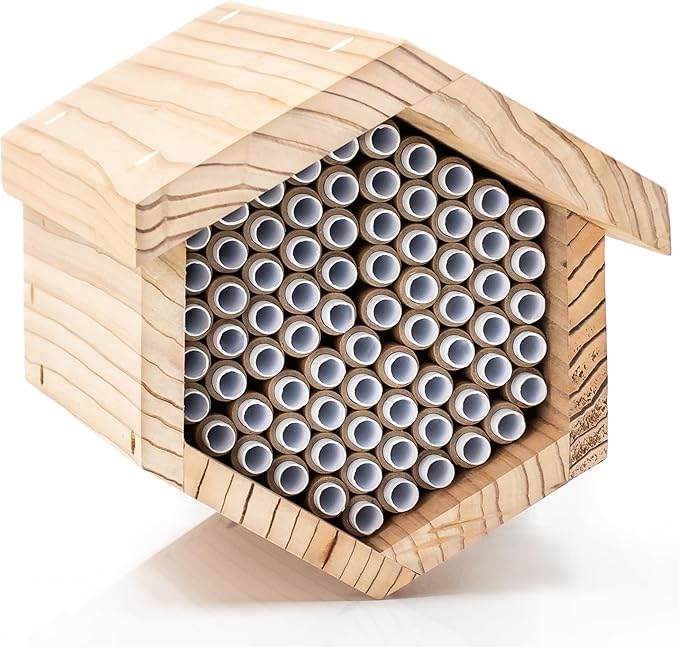 WHITEHORSE Premium Cedar Bee House - 6” Long Replaceable Tubes - Perfect for Mason Beekeeping - an Insect Hotel Built to Last - Support Bees While Pollinating Your Garden (Paper Tubes Included)