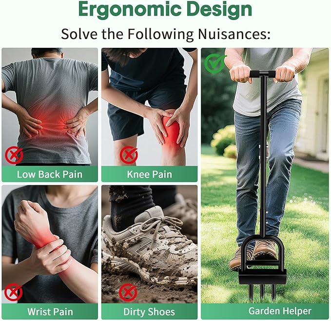 Lawn Aerator Coring Tool, 41" Manual Grass Aerating with Stainless Steel Soil Core Storage Tray, 3 Stainless Steel Corer Plug, for Plant Care, Garden, Lawn, Farm