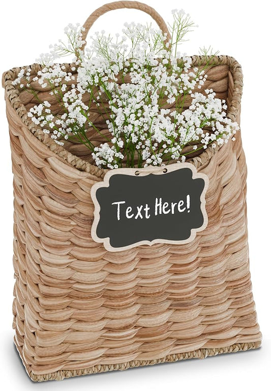 Boho Woven Wall Hanging Basket – Water Hyacinth Flat Back Basket for Front Door, Wall Mounted Storage & Entryway Organizer, Rustic Farmhouse Wall Decor, Housewarming Gift