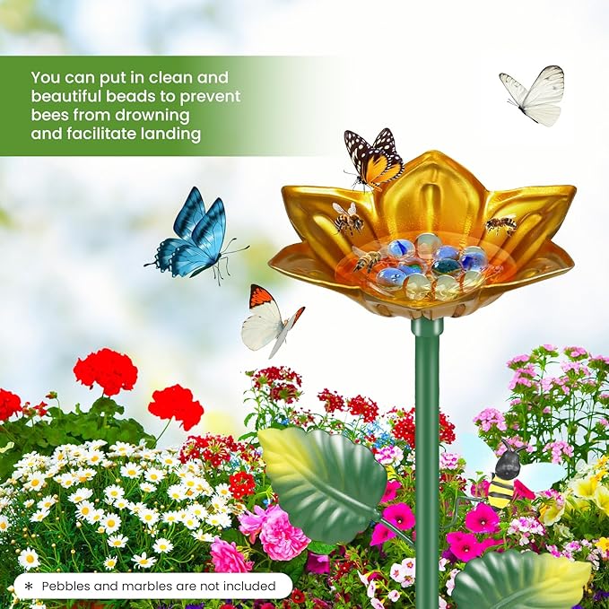 4 Pack Bee Watering Station Metal Butterfly Bee Water Feeder Cup, Maansfy Vivid Flower Butterfly Bath Bowl Bee Watering Cups for Thirsty Pollinators Outdoor Garden Yard Decor
