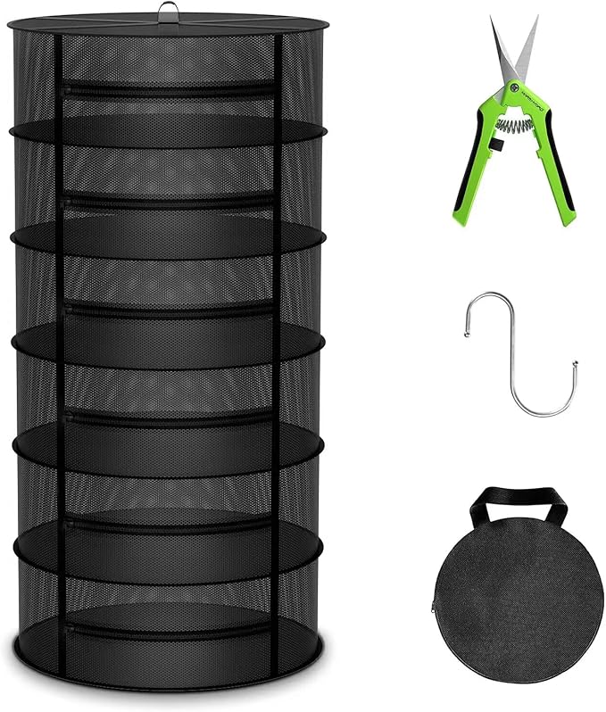 MARS HYDRO Herb Drying Rack, 2 ft 6 Layers Hanging Mesh Plant Racks with Zipper, Garden Pruning Shear, Grow Tent Drying Rack for Herbs, Flowers, Seeds