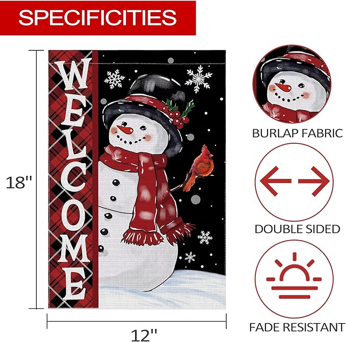 Christmas Snowman Garden Flag, Christmas Decor Yard Flag 12x18 Double Sided Winter, Snowman Garden Flags Signs Home Decorations Rustic Welcome Outdoor Farmhouse Xmas