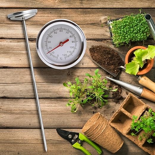 Gardening Soil Thermometer – Compost Temperature Gauge, Stainless Steel Probe, Long Lasting Accurate Measuring Tool | Long Thermometer for Garden Soil, Compost Bin, Greenhouse, Outdoor Plant Care