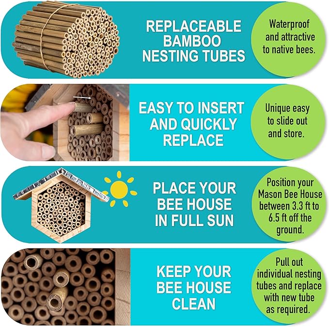 Rivajam 125 Bamboo Sticks for Crafts Supplies | Bamboo Craft Sticks & Mason Bee Tubes for Mason Bee House | Bamboo Reed Mason Bee Straws for Solitary Bee Box, Bee Hotel & Pollinator Gardens