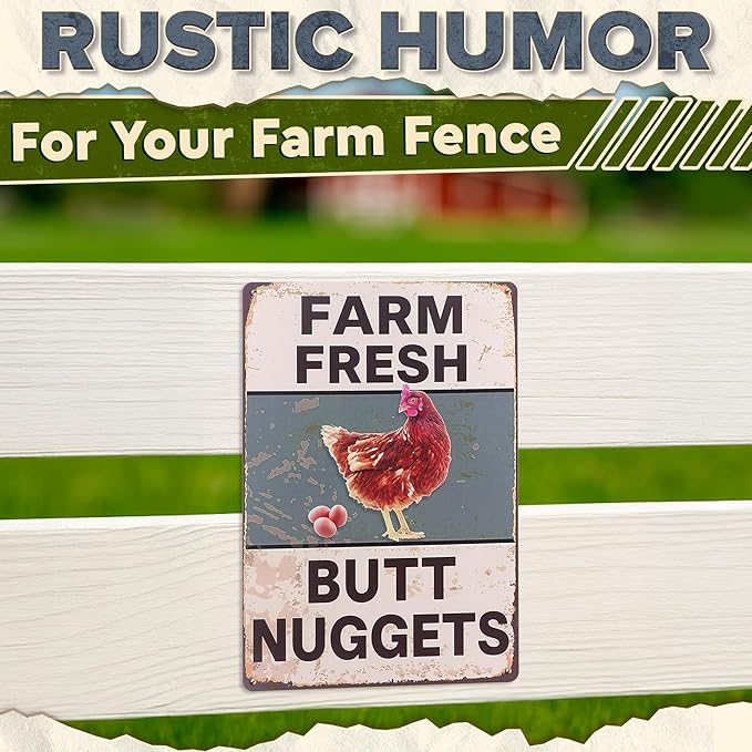 Metal Funny Chicken Coop Signs for Outside 8x12 in – Farm House Kitchen Decorations – Rustic Tin Farmhouse Wall Art and Vintage Chicken Decor for Kitchen, Porch, Barn, Backyard, Garden or Country Home
