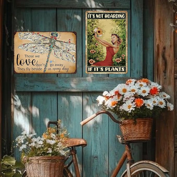Dragonfly Garden Wall Decor Vintage Metal Tin Sign Yard Art Outdoor Dragonfly Gifts For Women Those We Love Don'T Go Away They Fly Beside Us Every Day Signs Funny Garden Signs For Outside 8 X 12 Inch