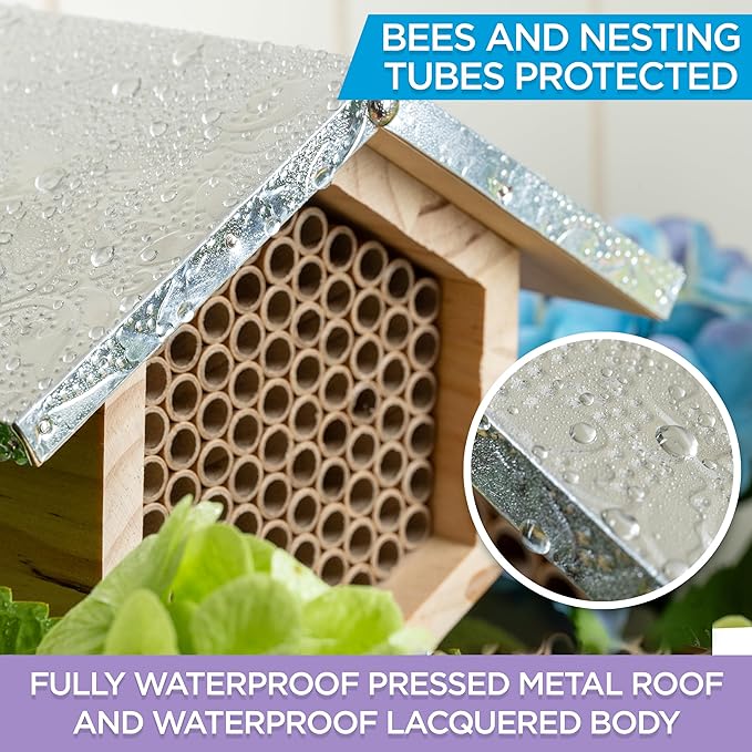 Rivajam Beekeeper Pro Mach II Mason Bee House - Strong + Waterproof Bee Hotel & Insect Habitat - Replaceable Mason Bee Tubes Filled Bee Houses for The Garden - Pollinator House Gardening Gifts