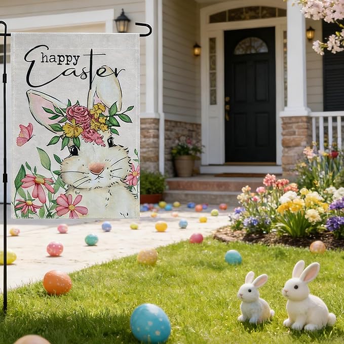 Easter Garden Flags Decors,12x18 Inch Vertical Double Sided Easters Yard Spring Decorations Outdoor Anniversary Front House Lawn Outside Bunny Decor Garden Flag