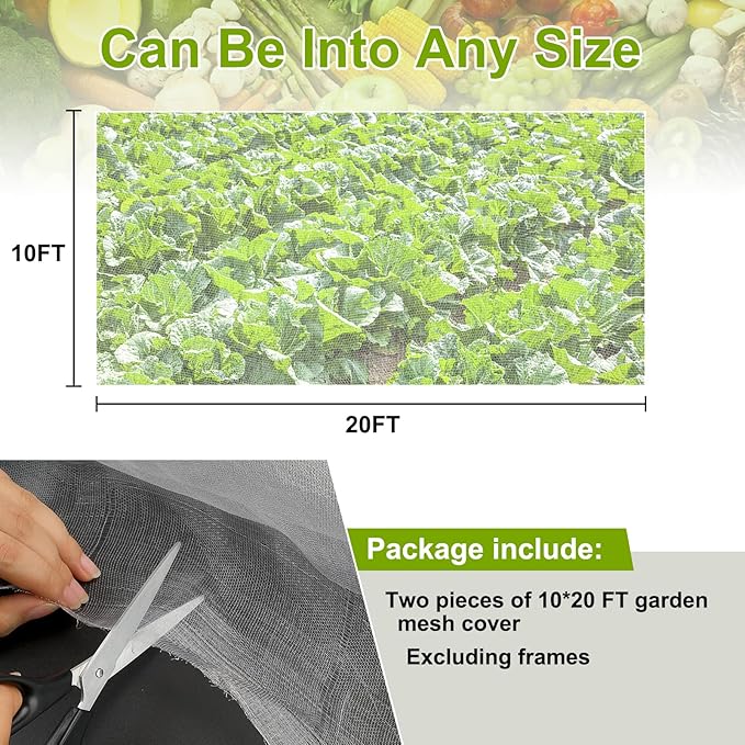 Garden Netting, 2 Pack 10x20Ft Ultra Fine Mesh Netting Pest Barrier Protection Bird Mosquito Net Plants Cover for Vegetables Fruits Flowers Crops Greenhouse Cover Raised Bed Patio Mesh Netting