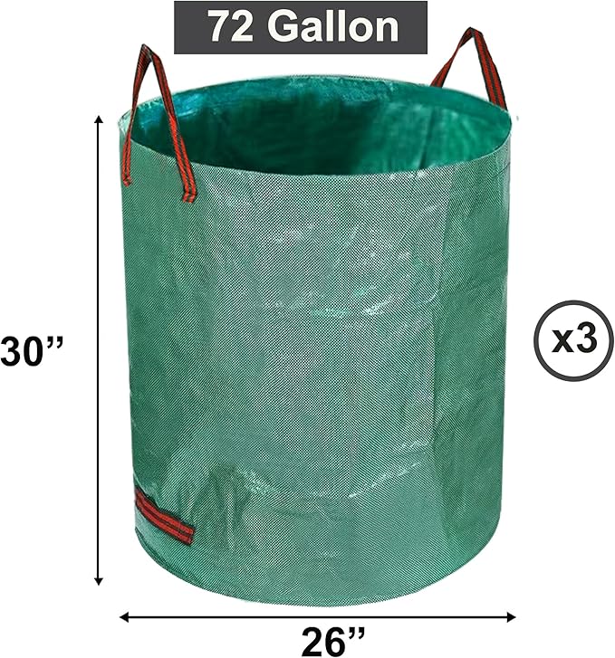 72 Gallon Garden Waste Bag, Reusable Leaf Bag Yard Waste Bag 3 Pack Lawn Yard Bag with Reinforced Handles for Loading Garden Leaves and Trash