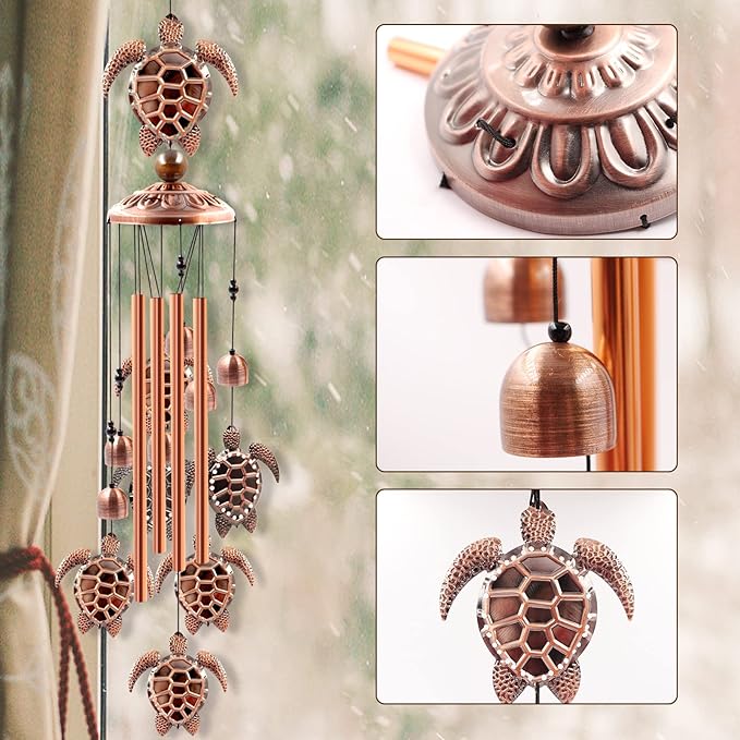 Wind Chimes Outdoor Clearance, Ukulork Sea Turtles Aluminum Tube Windchime with S Hook,Patio Garden Decor, Housewarming Gift.