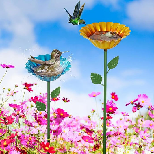 Large Bee Watering Station, 2 Pack Small Bird Bath for Outside, Metal Butterfly Feeders Bowl with 5.32'' Flower Design Bee Bath for Garden Decor
