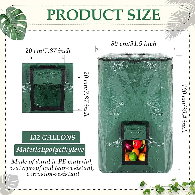 Berlune 4 Pack 132 Gallons Reusable Yard Waste Bag Garden Lawn Leaf Collector Bag Large Heavy Duty Collapsible Compost Bin with Lid and Handles for Outdoor Debris Leaves Grass Clippings