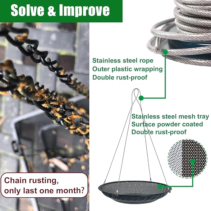 Upgraded Hanging Bird Feeder Tray,11.8” Stainless Steel Large Platform Metal Mesh Seed Tray for Backyard Garden Attracting Outside Wild Birds