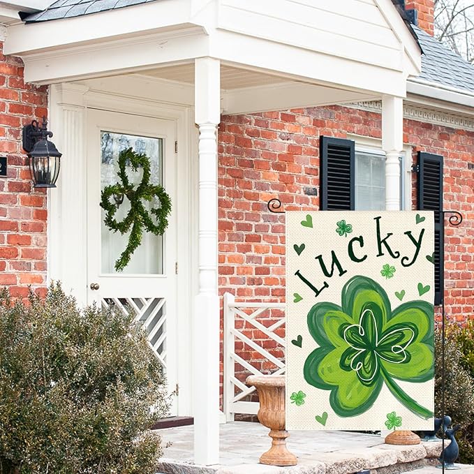 AVOIN colorlife St Patricks Day Garden Flag 12x18 Inch Double Sided Outside, Lucky Clover Shamrock Holiday Yard Outdoor Flag