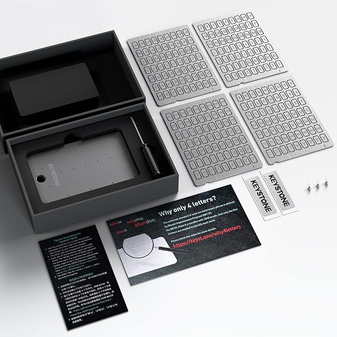 KEYSTONE Crypto Seed Storage, Crypto Steel Capsule Metal Wallet, Cold Storage Backup, 24 Words Bitcoin Key Phrase Storage, Steel Plate, Compatible with Ledger, Trezor, KeepKey (Keystone Tablet Plus)