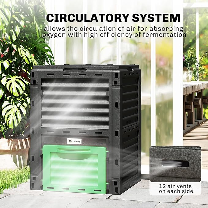 Outsunny Garden Compost Bin 80 Gallon Outdoor Large Capacity Composter Fast Create Fertile Soil Aerating Box, Easy Assembly, Green