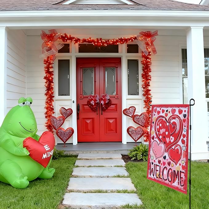 Valentine Garden Flags Decorations,12x18 Inch Vertical Double Sided Valentines Day Yard Decor Outdoor Welcome Hearts Anniversary Front House Lawn Outside Decors Garden Flag