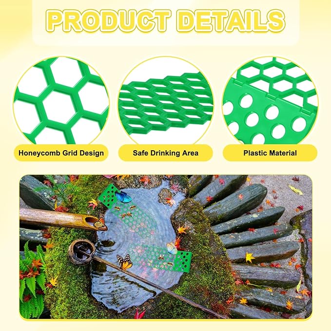 4-Pack Floating Bee Island, 18x6cm/7.09x2.36 Inch Plastic Floating Bee Watering Station for Feeding/Butterfly Bath/Outdoor Garden Decor [Green]