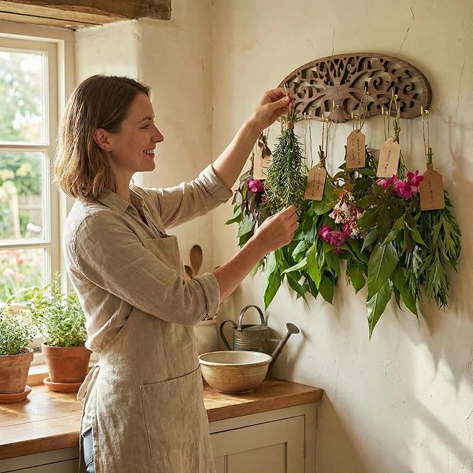 Herb Drying Rack Hanging 2 Pack, Wall Mounted Wooden Flower Drying Rack and Wall Decor for Kitchen Witch, Rustic Apothecary Supplies, Over The Garden Wall Style
