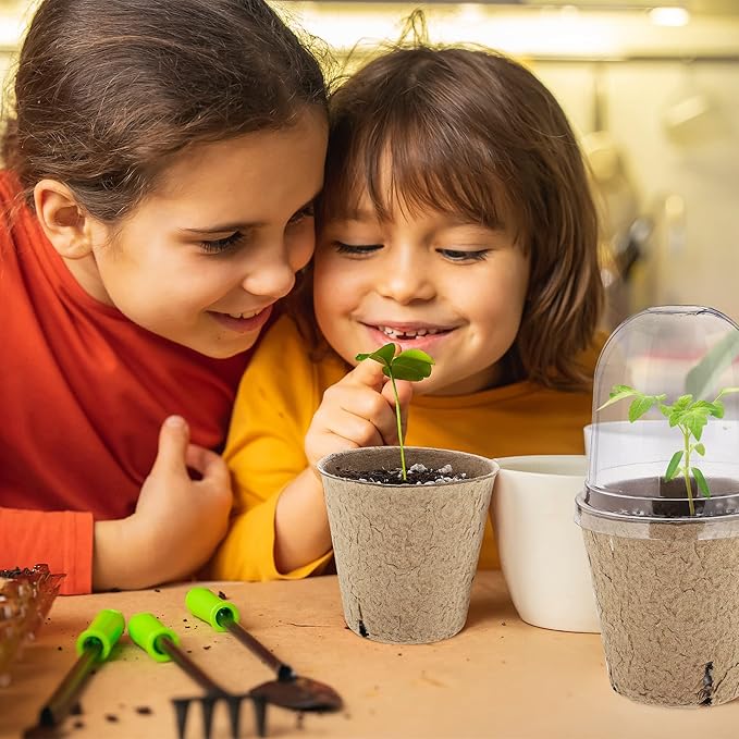 60 Set Plant Seeding Pots with Humidity Dome, 3 Inch Brown Biodegradable Seed Starter Pots, Plant Nursery Pots with Plant Labels for Seedlings, Garden Vegetable Germination