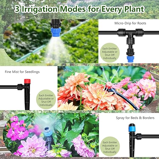 Drip Irrigation System Kit 230FT, Garden Watering System Drip Irrigation Kit with Quick-Connect 1/2'' & 1/4'' Tubing, 32 Adjustable Drippers & Sprayers, Irrigation System for Garden, Lawn, Greenhouse