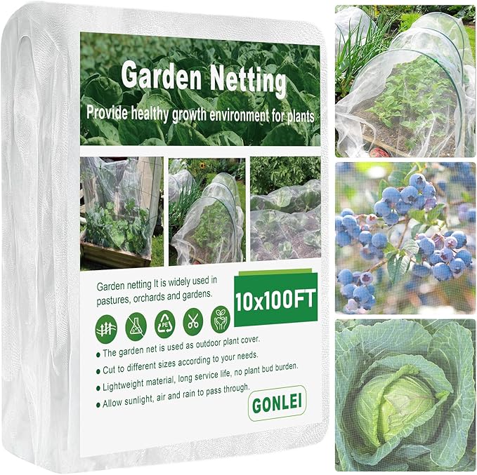 GonLei Garden Netting 10 X 100 FT Ultra Fine Netting for Garden Protection,Garden Netting for Raised Beds,Mosquito Net for Blueberry Shrubs Vegetables Fruits Flowers Crops Pest Barrier