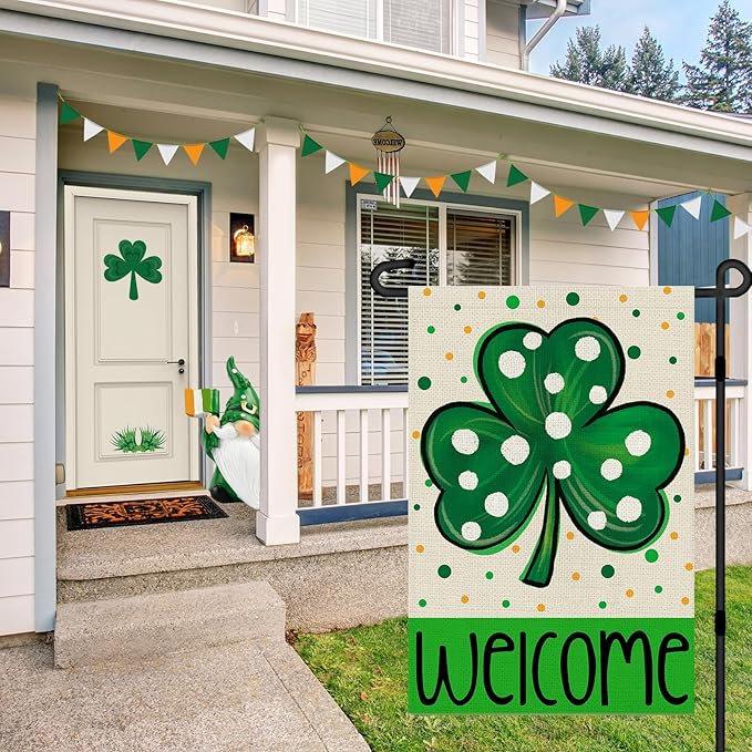 St Patrick's Day Garden Flag 12x18 Inch, Shamrock Double Sided Yard Flag for Outdoor Decoration