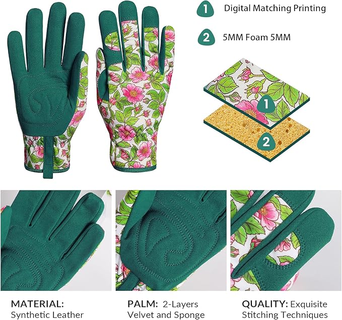 Pleneal Gardening Gloves for Women Men - Leather Garden Gloves Thorn Proof, Outdoor Protective Working Gloves for Weeding