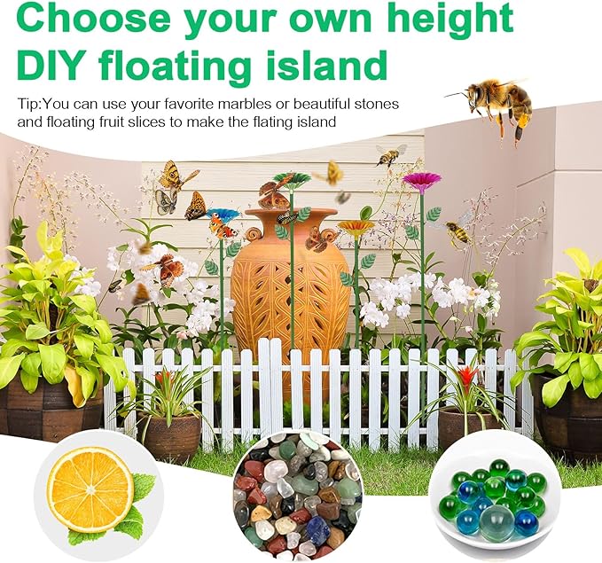 4 Pack Metal Bee Watering Station for Garden, Flower-Shaped Bee Cups, Durable Pollinator Hydration Bath & Butterfly Feeders for Outdoors Yard Decor (Red, Green, Blue, Yellow)