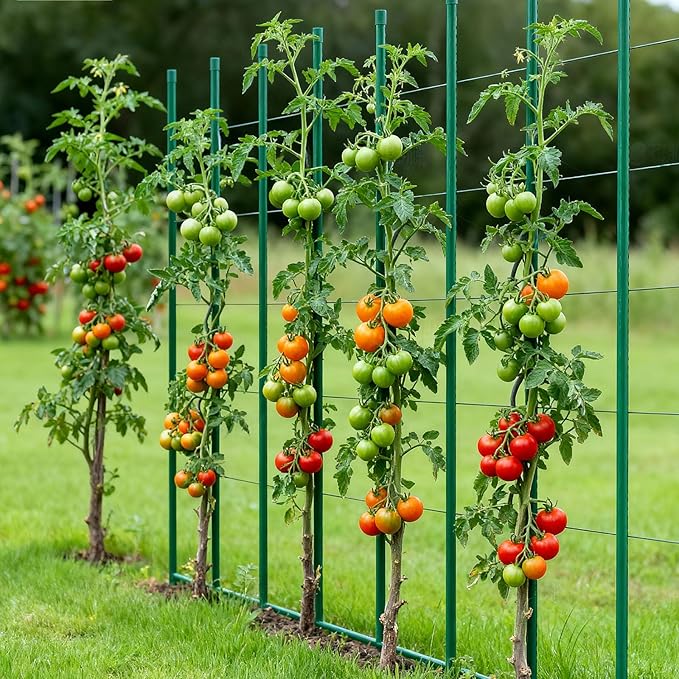 VEVOR Garden Stakes, 50 Pack, 70.87 inch, Plastic Coated Metal Tomato Stakes, Garden Sticks for Plants Support, with Pointed End and Non-Slip Bumps for Growing Climbing Plants, Outdoor Vegetables