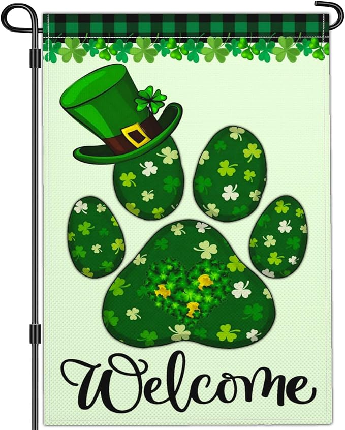 St Patricks Day Garden Flag Shamrock Lucky Irish Blessing Garden Flag Happy St Patrick's Day Yard Decor Garden Flags for Outside 12×18 Inch Double Sided Outdoor House Holiday Decorations
