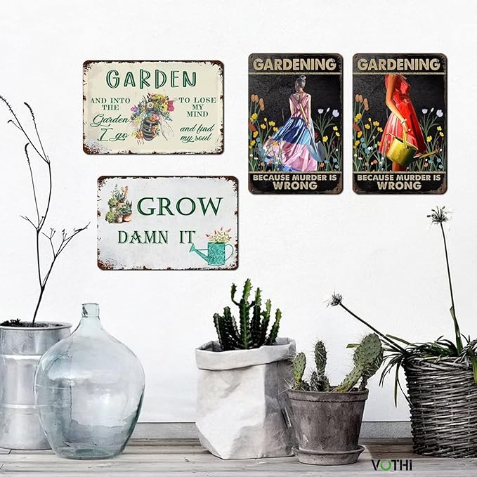Funny Garden Signs;Gardening Because Murder is Wrong Sign; Poster Metal Sign for Farmhouse Home Kitchen Coffee Wall Garden Decor Metal Signs 8x12 In