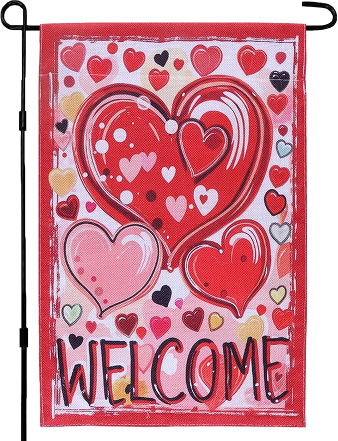 Valentine Garden Flags Decorations,12x18 Inch Vertical Double Sided Valentines Day Yard Decor Outdoor Welcome Hearts Anniversary Front House Lawn Outside Decors Garden Flag