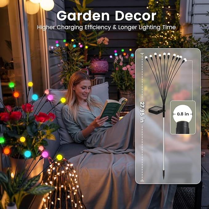 Solar Christmas Decorations, 80 LED Firefly Solar Christmas Lights Outdoor Waterproof, Garden Lights for Yard Porch Patio Decor (8 Pack Multi-Colored)