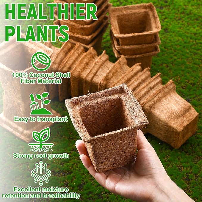 24pcs Coco Coir Plant Pots Biodegradable Seed Starter Cups, Coco Peat Seedling Cups Plant Nursery Cup Organic Coir Peat Pots for Seedlings, Herbs, Indoor/Outdoor Gardening