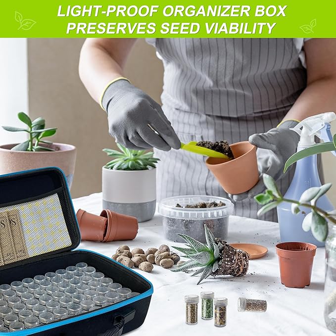 114 Slots Seed Storage Organizer Box with 20 Envelopes, Large Capacity Seed Storage Container with Zipper Bag, Label Stickers, Tweezers, Funnel, Garden Seeds Saver Kit for Vegetable, Flower