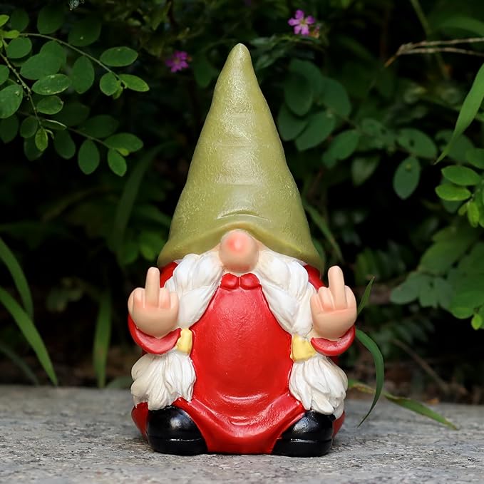 Middle Finger Female Gnome Statue 5.1in， Naughty Garden Gnome Statue Decoration and Lawn Ornament - Funny Garden Gnomes for Outdoor or Home Decor