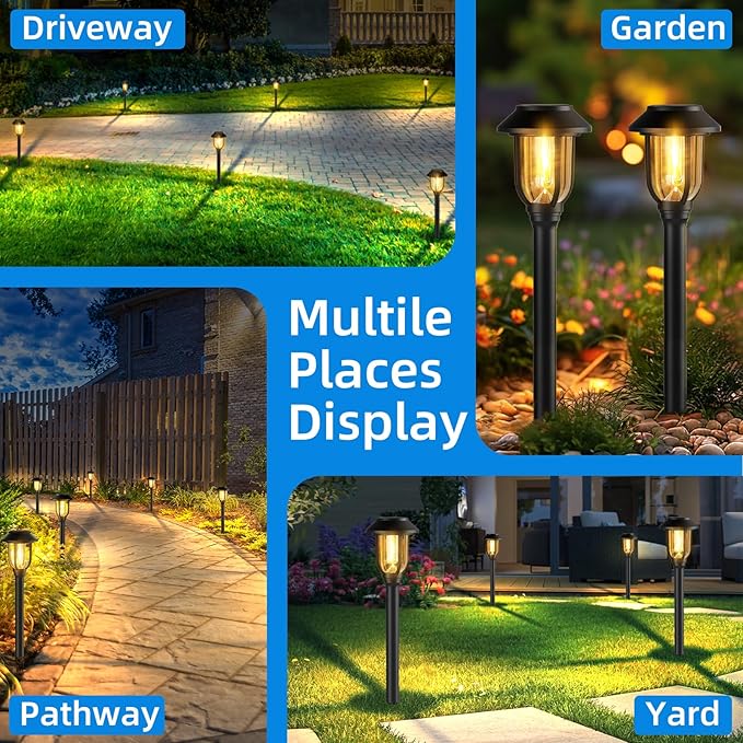 Solar Pathway Lights Outdoor,12 Pack Solar Lights Outdoor Waterproof, Warm White Auto On/Off LED Solar Powered, Garden Landscape Lighting for Yard Walkway Driveway Path Decorative