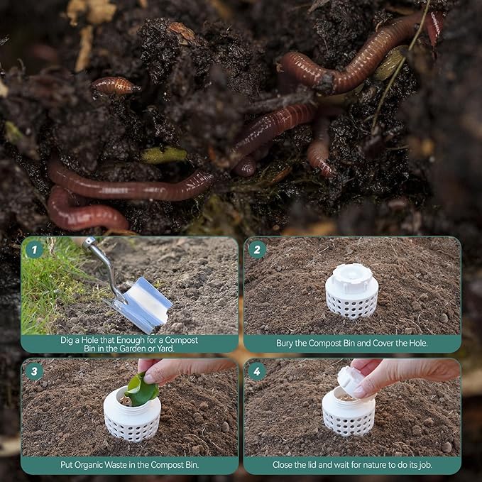 Inground Compost Bin Outdoor Worm Farm System for Kitchen Food Waste Raised Beds Gardening Mini in Ground Worm Composter with Lid Holes 8.46 x 2.95 x 2.16 in (4)