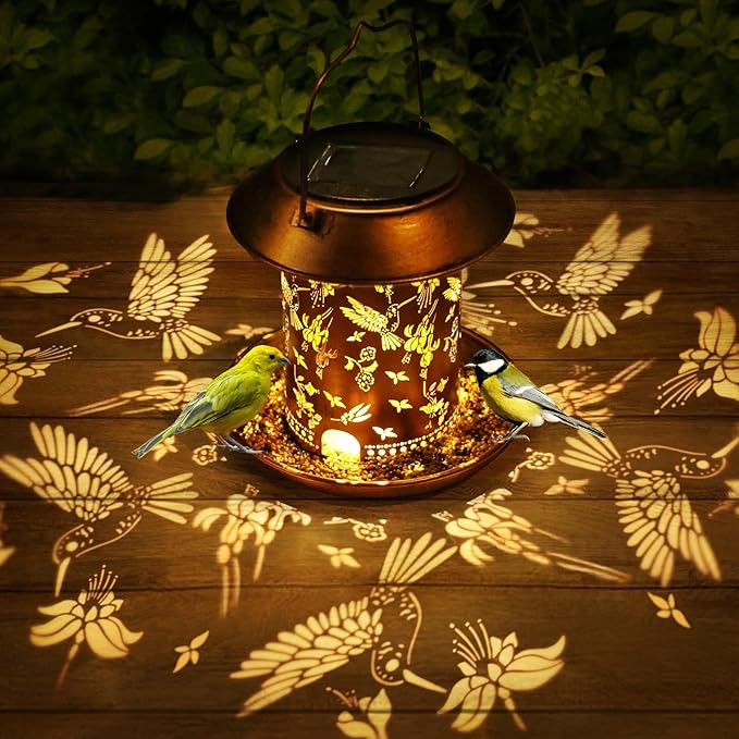 Bird Feeders for Outdoors Metal Hummingbird Solar Lantern Hanging on a Tree Bird Feeder Waterproof Decoration for Patio,Yard,Lawn,Pathway,Garden,Christmas Decor Gifts for Women Mom Friends