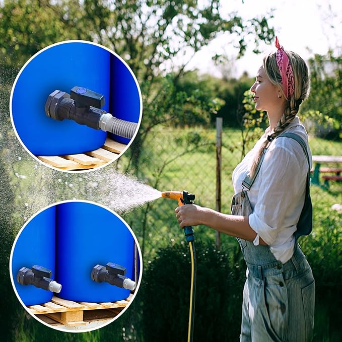 4 Pack Rain Barrel Spigot Kit with PVC Bulkhead Fitting Water Barrel Spigot Garden Hose Bulkhead Fitting with Hose Faucet Adapter and Thread Seal Tape for Garden,Aquariums,Water Tanks,Tubs,Pool