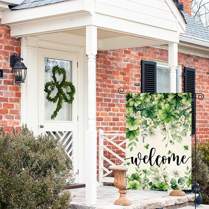 AVOIN colorlife St Patricks Day Floral Garden Flag 12x18 Inch Double Sided Outside, Shamrock Lucky Clover Welcome Yard Outdoor Flag